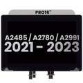 Ecrã LCD Completo para MacBook Pro 16" A2485 (2021) Pro / Max / A2780 (2023) / A2991 (2023) (Pre-installed Lid Angle Sensor cable) (Used OEM Pull: Grade B) (Cinzento Sideral)