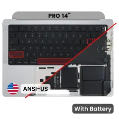 Palmrest with Battery and Keyboard (ANSI US) para MacBook Pro 14" A2442 (2021) / A2779 (2023) (OEM Original) (Silver)