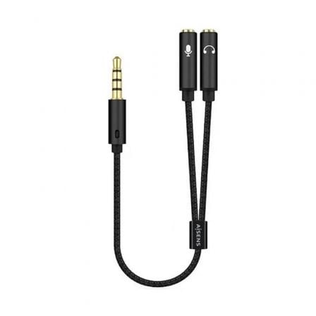 Cable Estéreo Aisens A128-0416/ Jack 3.5 Macho - 2x Jack 3.5 Hembra/ 25cm/ Preto
