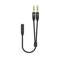 Cable Estéreo Aisens A128-0418/ Jack 3.5 Hembra - 2x Jack 3.5 Macho/ 25cm/ Preto