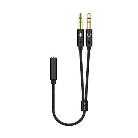 Cable Estéreo Aisens A128-0418/ Jack 3.5 Hembra - 2x Jack 3.5 Macho/ 25cm/ Preto