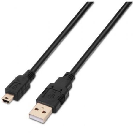 Cable USB 2.0 Aisens A101-0026/ USB Macho - MiniUSB Macho/ Hasta 2.5W/ 60Mbps/ 3m/ Preto