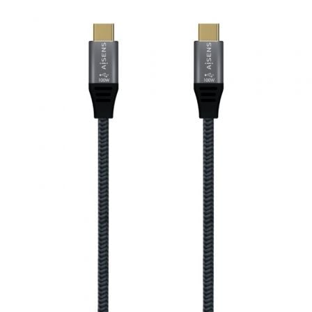 Cable USB 3.2 Tipo-C Aisens A107-0670 20GBPS 100W/ USB Tipo-C Macho - USB Tipo-C Macho/ Hasta 100W/ 20Gbps/ 60cm/ Gris