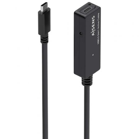 Cable Alargador USB 3.2 con Amplificador Aisens A107-0869/ USB Tipo-C Macho - USB Tipo-C Hembra/ Hasta 100W/ 20Gbps/ 5m/ Preto