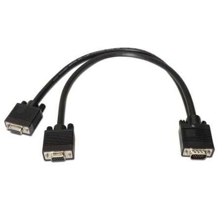Cable Duplicador SVGA Aisens A113-0081/ VGA Macho - 2x VGA Hembra/ Hasta 3W/ 10Mbps/ 45cm/ Preto