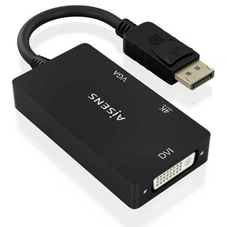 Cable Conversor Aisens A125-0861/ DisplayPort Macho/ VGA Hembra - DVI Hembra - HDMI 4K Hembra/ 15cm/ Preto