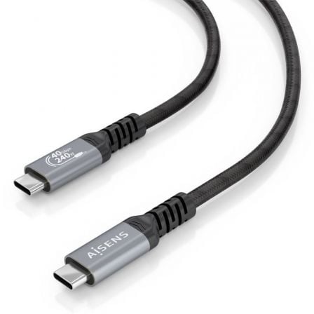 Cable USB 4.0 Tipo-C Aisens A156-0994/ USB Tipo-C Macho - USB Tipo-C Macho/ Hasta 240W/ 40Gbps/ 1m/ Preto