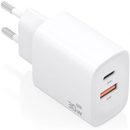 Carregador de Pared GaN Aisens A110-0952/ 1xUSB Tipo-C/ 1xUSB/ 30W/ Branco