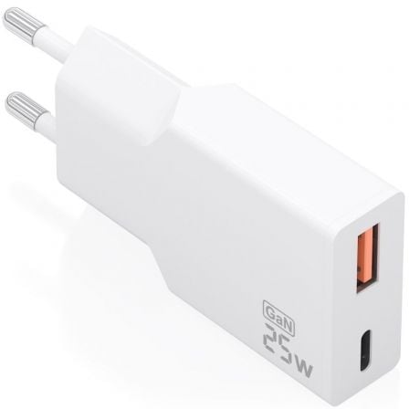 Carregador de Pared GaN Aisens A110-1000/ 1xUSB Tipo-C/ 1xUSB/ 25W/ Branco