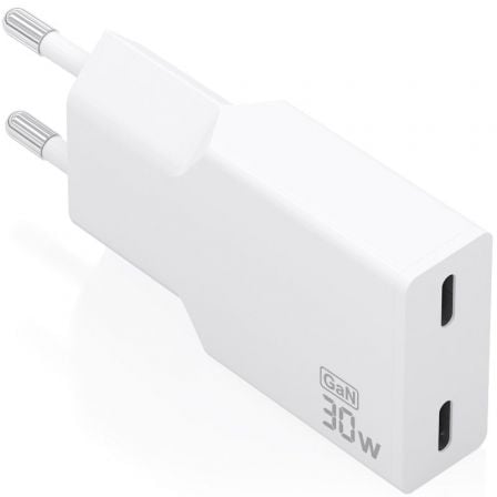 Carregador de Pared GaN Aisens A110-1003/ 2xUSB Tipo-C/ 30W/ Branco