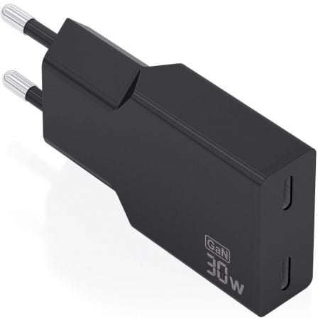 Carregador de Pared GaN Aisens A110-1006/ 2xUSB Tipo-C/ 30W/ Preto