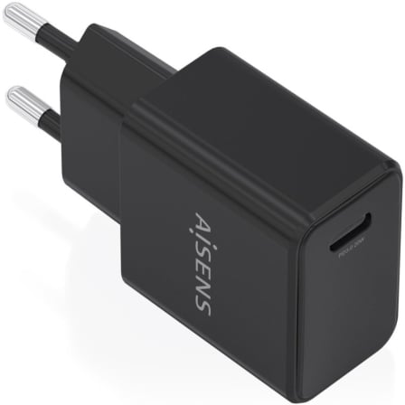 Carregador de Pared GaN Aisens A110-1024/ 1xUSB Tipo-C/ 20W/ Preto