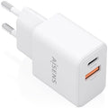 Carregador de Pared GaN Aisens A110-1025/ 1xUSB Tipo-C/ 1xUSB/ 20W/ Branco