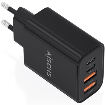 Carregador de Pared GaN Aisens A110-1028/ 2xUSB Tipo-C/ 2xUSB/ 32W/ Preto