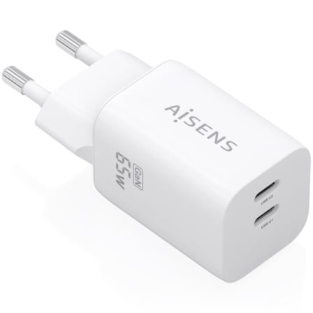 Carregador de Pared GaN Aisens A110-1029/ 2xUSB Tipo-C/ 65W/ Branco