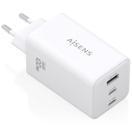 Carregador de Pared GaN Aisens ASCH-100W3P051-W/ 2xUSB Tipo-C/ 1xUSB/ 100W