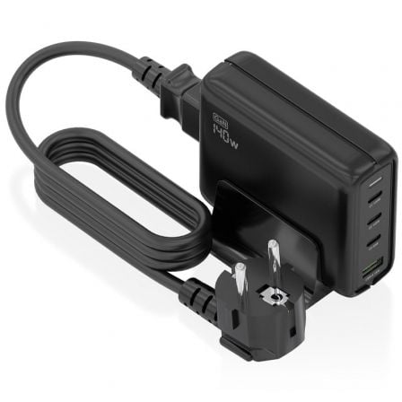 Carregador Sobremesa GaN Aisens ASCH-140W4P056-BK/ 3xUSB Tipo-C/ 1xUSB/ 140W