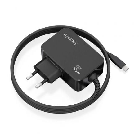 Carregador de Pared GaN Aisens ASCH-1PD45WL032-BK/ 1xUSB Tipo-C + Cable 1.8m/ 45W