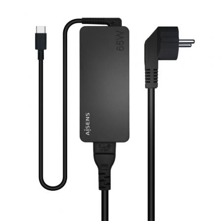 Carregador de Portátil Aisens ASCH-1PD65D-BK/ 1xUSB Tipo-C/ 65W/ Automatico/ Voltaje 5-20V