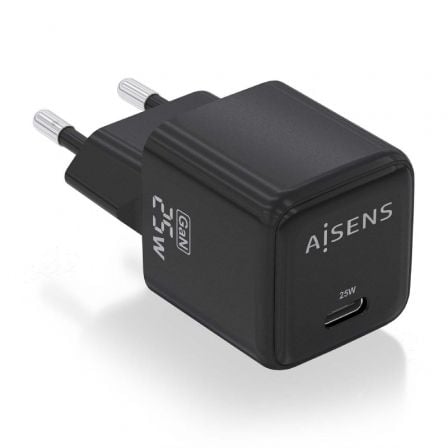 Carregador de Pared GaN Aisens ASCH-25W1P013-BK/ 1xUSB Tipo-C/ 25W