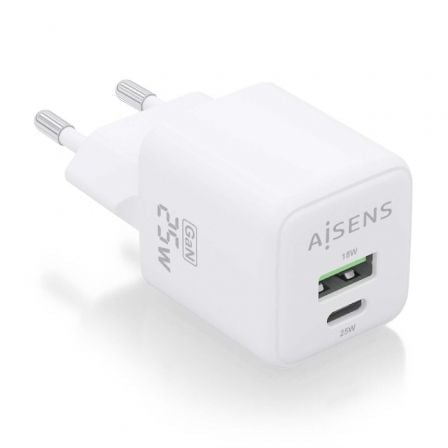Carregador de Pared GaN Aisens ASCH-25W2P014-W/ 1xUSB Tipo-C/ 1xUSB/ 25W