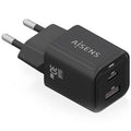 Carregador de Pared GaN Aisens ASCH-30W2P021-BK/ 1xUSB Tipo-C/ 1xUSB/ 30W