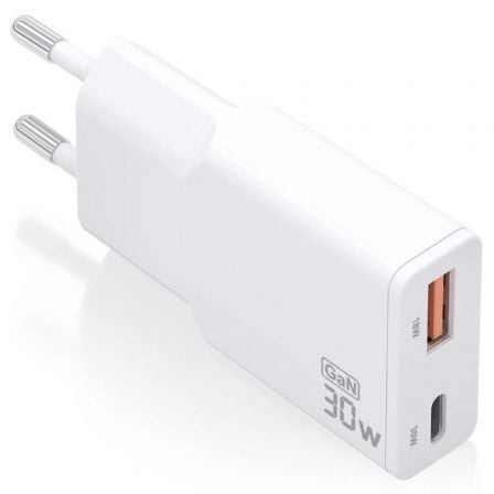 Carregador de Pared GaN Aisens ASCH-30W2P046-W/ 1xUSB Tipo-C/ 1xUSB/ 30W/ Branco