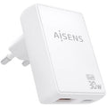 Carregador de Pared GaN Aisens ASCH-30W2P074-W/ 1xUSB Tipo-C/ 1xUSB/ 30W/ Branco