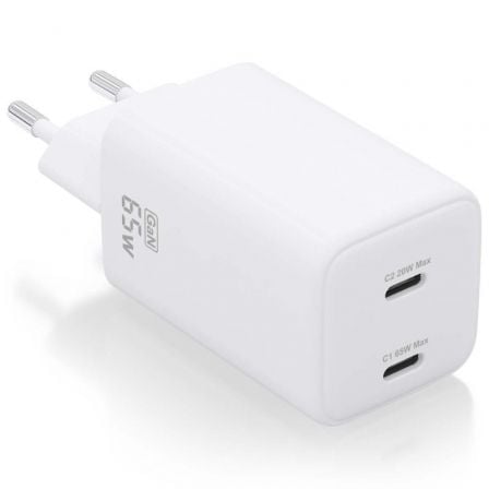 Carregador de Pared GaN Aisens ASCH-65W2P039-W/ 2xUSB Tipo-C/ 65W