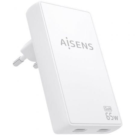 Carregador de Pared GaN Aisens ASCH-65W2P077-W/ 2xUSB Tipo-C/ 65W/ Branco