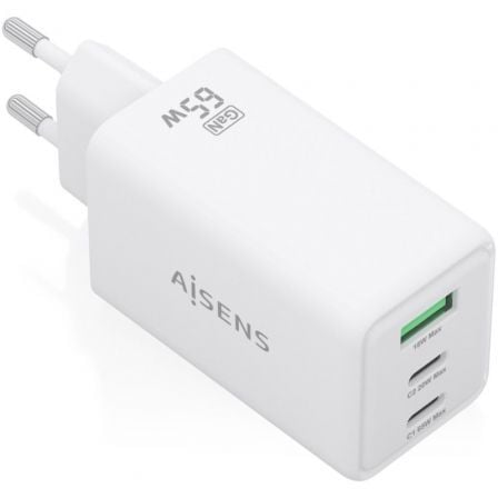 Carregador de Pared GaN Aisens ASCH-65W3P072-W/ 2xUSB Tipo-C/ 1xUSB/ 65W/ Branco