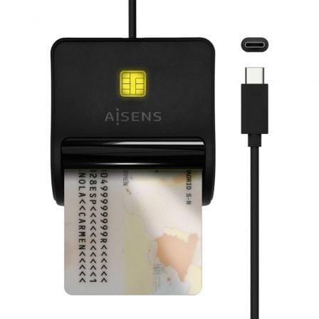 Lector de DNI USB Tipo-C Aisens ASCR-SN03C-BK/ USB Tipo-C/ Preto
