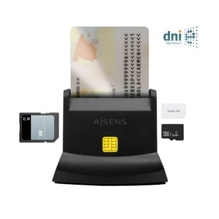 Lector de DNI y Tarjetas Aisens ASCR-SN04CSD-BK/ USB Tipo-C/ Preto