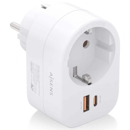 Enchufe Aisens ASPS-1A1C06-W/ 1 Toma de Corriente/ 1 USB Tipo-C PD/ 1 USB/ Branco