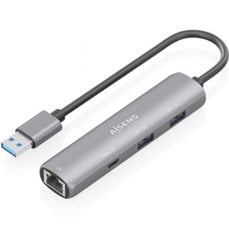 Hub USB Aisens ASUC-4P035-GR/ 1xUSB Tipo-C/ 2xUSB/ 1xRJ45/ Gris