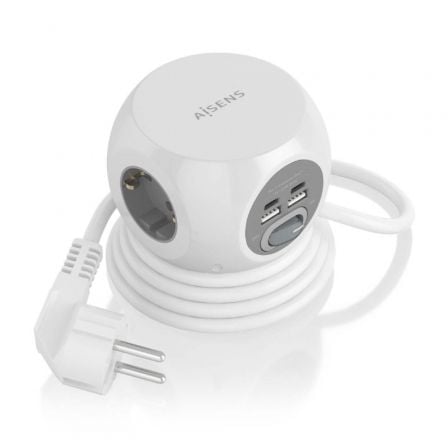 Regleta con Interruptor Aisens ASPS-2A2C04-W/ 3 Tomas de Corriente/ 2 USB Tipo-C/ 2 USB/ Cable 1.4m/ Branco