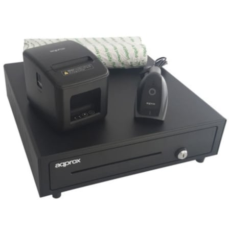 Pack Approx appPOSPACK4180LAN-2D Cajón Portamonedas/ Impressora Térmica/ Lector de Códigos y Rollos Térmicos