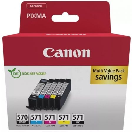Cartucho de Tinta Original Canon PGI-570 + CLI-571 Multipack/ Cian/ Magenta/ Amarillo/ Preto