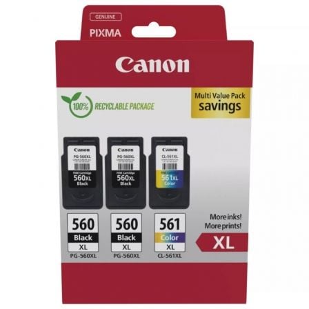 Cartucho de Tinta Original Canon PG-560XL + CL-561XL Multipack Alta Capacidad/ 2x Preto/ Tricolor