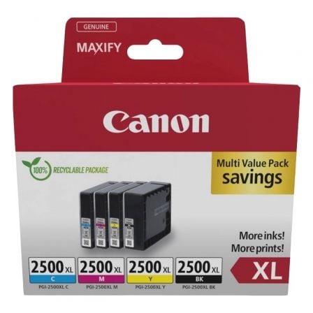 Cartucho de Tinta Original Canon PGI-2500 XL Multipack Alta Capacidad/ Cian/ Magenta/ Amarillo/ Preto