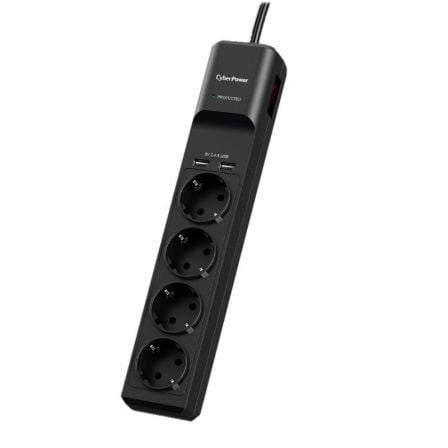Regleta con interruptor Cyberpower P0420SUD0-DE/ 4 Tomas de corriente/ 2 USB/ Cable 1.8m/ Preta