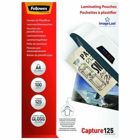 Capas para Plastificar Fellowes 5307407/ A4/ 125 Micras/ 100 unidades