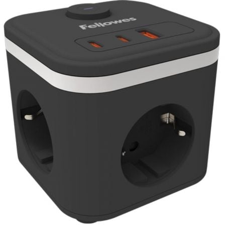 Regleta con Interruptor Fellowes/ 3 Tomas de corriente/ 1 USB - 2 USB Tipo-C/ Cable 2m/ Preta