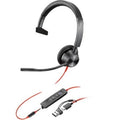 Auricular Poly Blackwire 3315 para Microsoft Teams + Adaptador USB-C/A/ con Micrófono/ Jack 3.5/ Preto