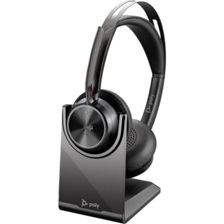 Auscultadores Inalámbricos Poly Voyager Focus 2 Microsoft Teams + Adaptador USB-C-A + Soporte de Carga/ con Micrófono/ Bluetooth/ Pretos