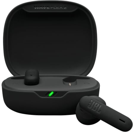 Auscultadores Bluetooth JBL Wave Flex con estuche de carga/ Autonomía 10h/ Pretos