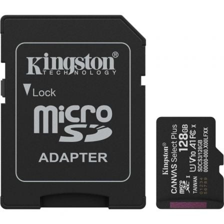 Tarjeta de Memoria Kingston CANVAS Select Plus 128GB microSD XC con Adaptador/ Clase 10/ 150MBs