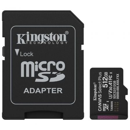 Tarjeta de Memoria Kingston CANVAS Select Plus 512GB microSD XC con Adaptador/ Clase 10/ 150MBs