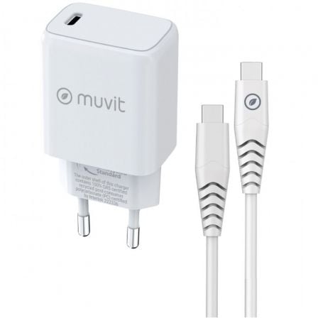 Carregador de Pared Muvit For Change MCPAK0044/ 1xUSB Tipo-C + Cable USB Tipo-C/ 20W