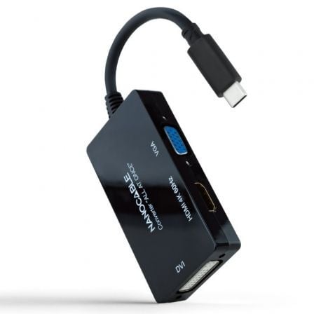 Conversor Nanocable 10.16.4301-ALL/ USB Tipo-C Macho - HDMI Hembra - DVI-I Hembra - VGA Hembra/ 20cm/ Preto